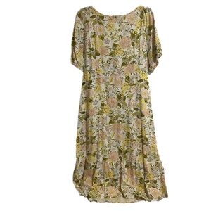 Who What Wear Olive Green and Blush Pink Floral Midi Dress